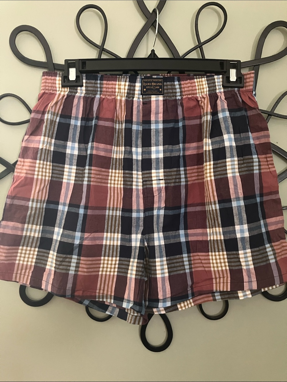 Lucky Brand Plaid Boxers - Maroon, Navy, White, Tan